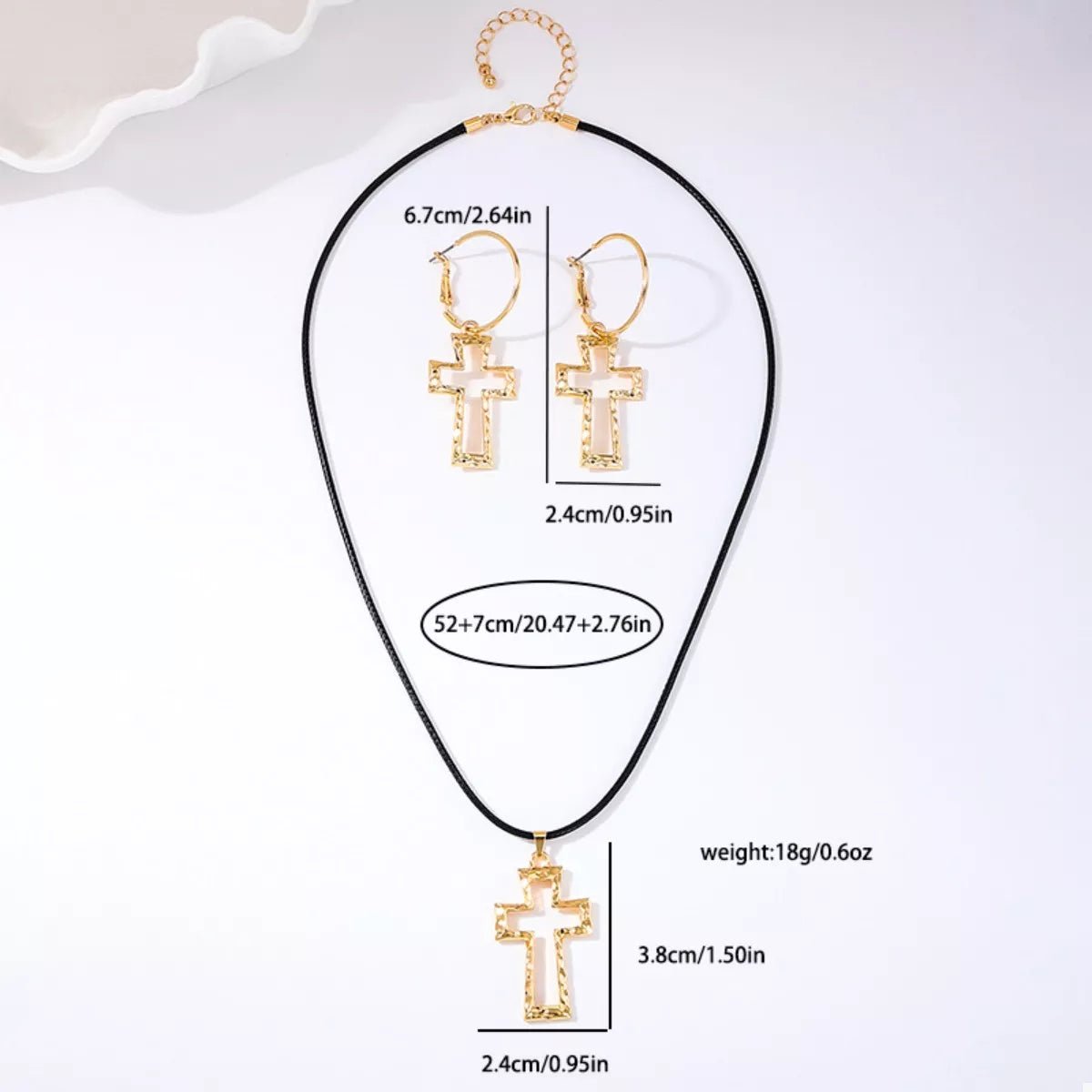 Cross Pendant Necklace & Hoop Earrings Jewelry Set-Nordavory