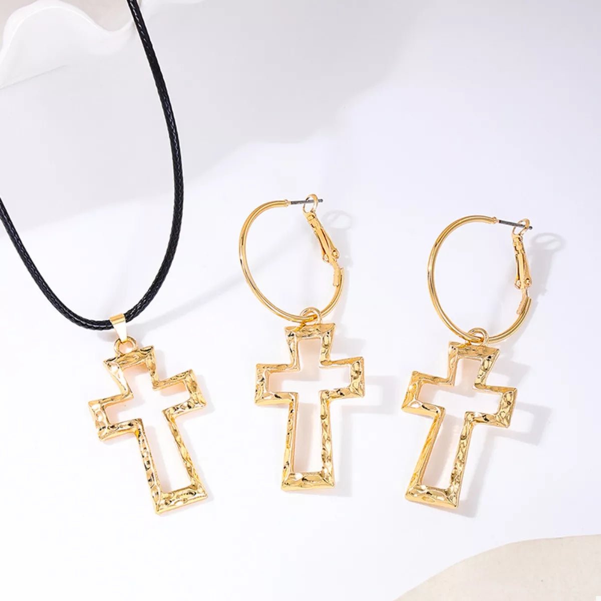 Cross Pendant Necklace & Hoop Earrings Jewelry Set-Nordavory