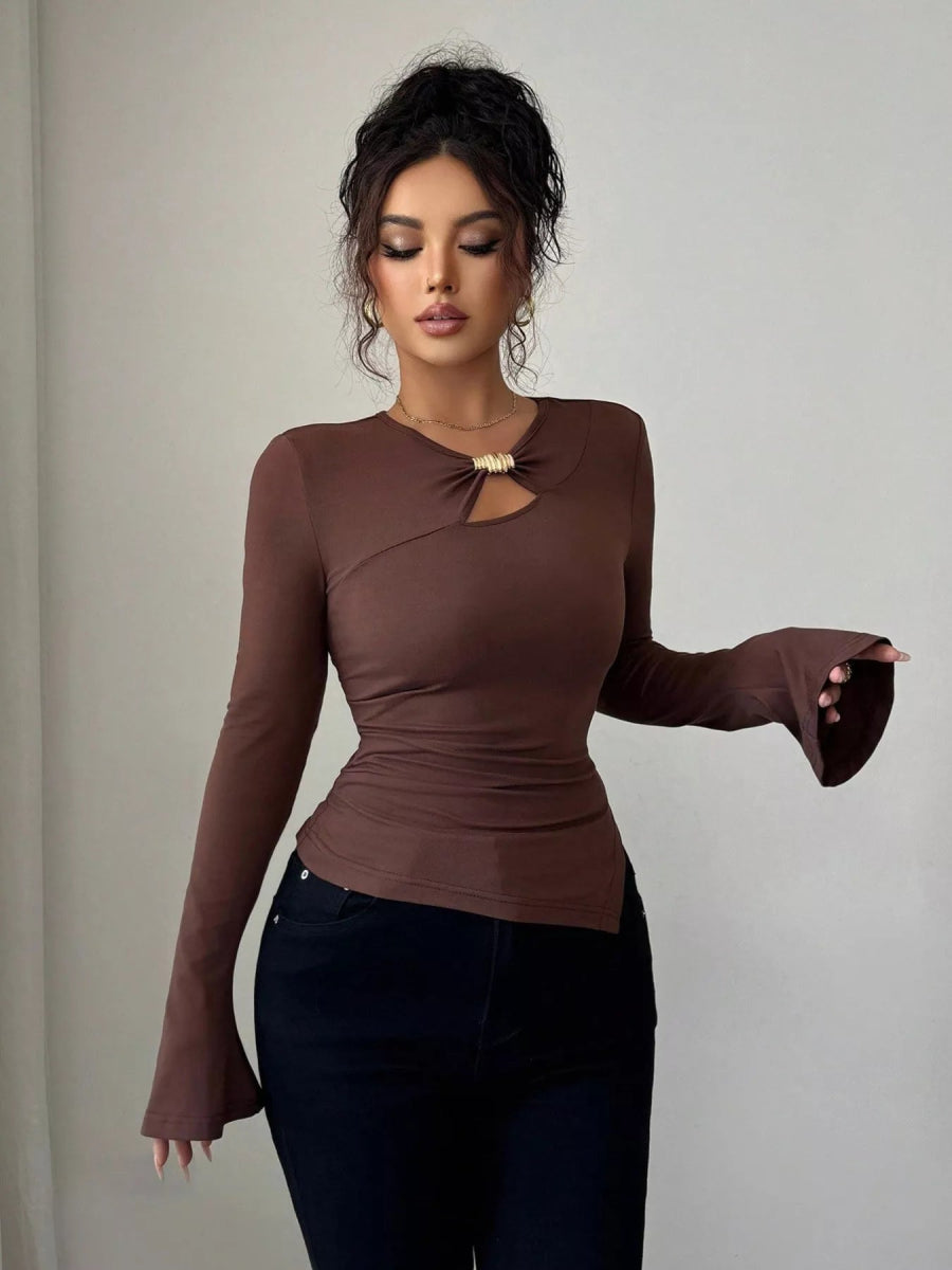 Cutout Long Sleeve T-Shirt-Nordavory
