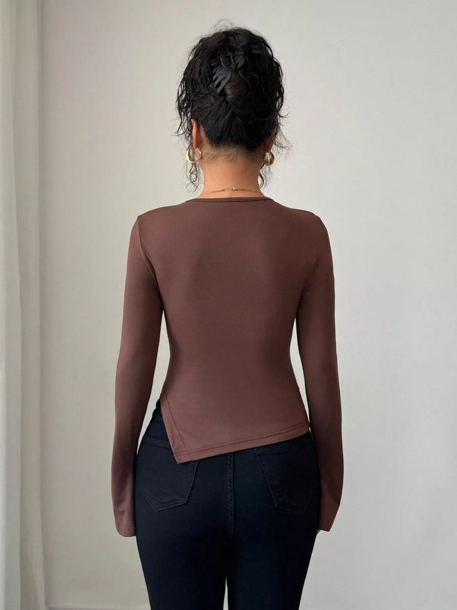 Cutout Long Sleeve T-Shirt-Nordavory