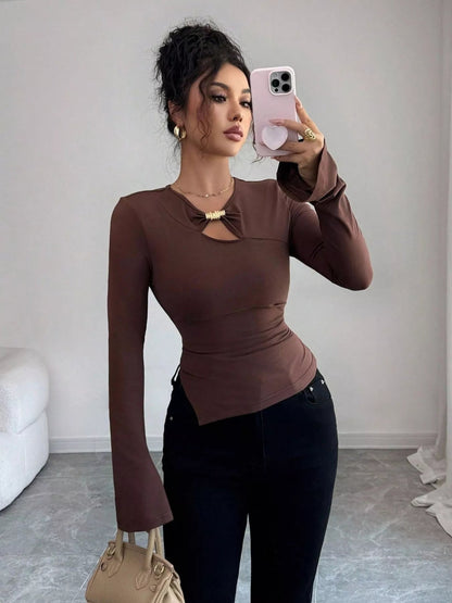 Cutout Long Sleeve T-Shirt-Nordavory