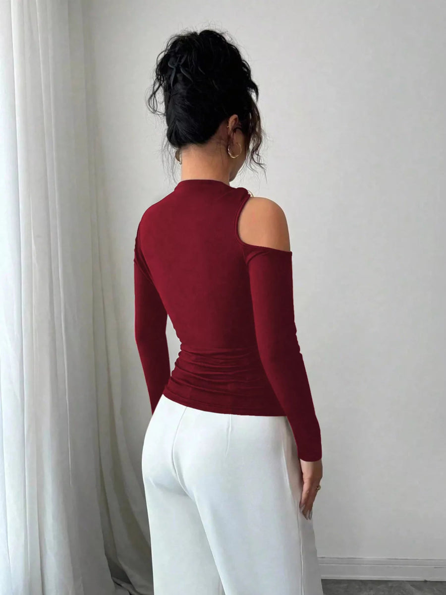 Cutout One-Shoulder Long Sleeve T-Shirt-Nordavory