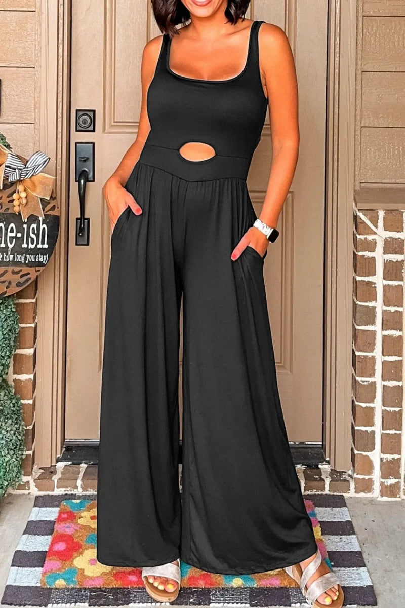 Cutout Scoop Neck Wide Strap Jumpsuit-Nordavory