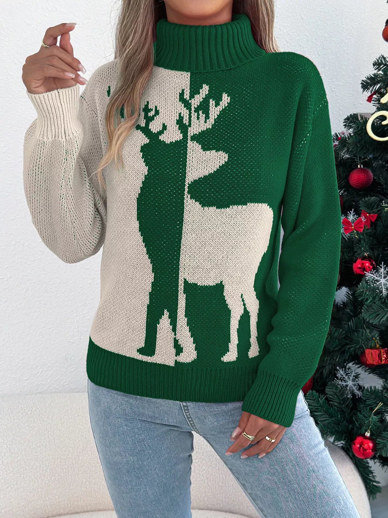 Christmas Reindeer Turtleneck Sweater-Nordavory
