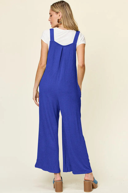 Double Take Full Size Texture Sleeveless Wide Leg Overall-Nordavory
