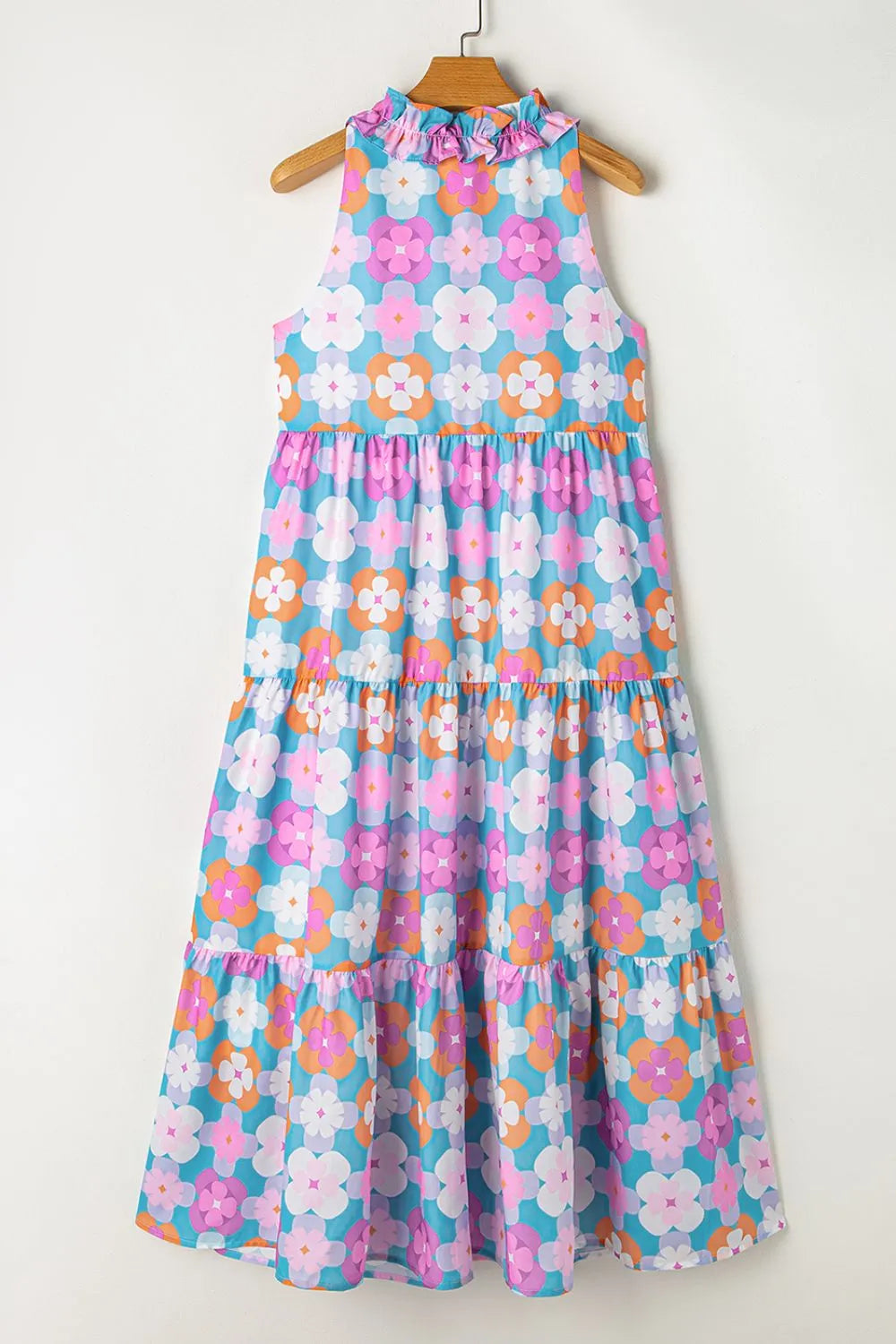 Floral Print Sleeveless Tiered Midi Dress-Nordavory