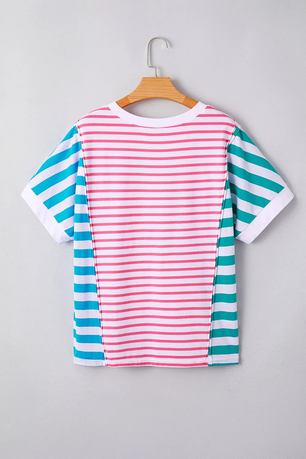 Color Block Striped Batwing Sleeve T-Shirt-Nordavory