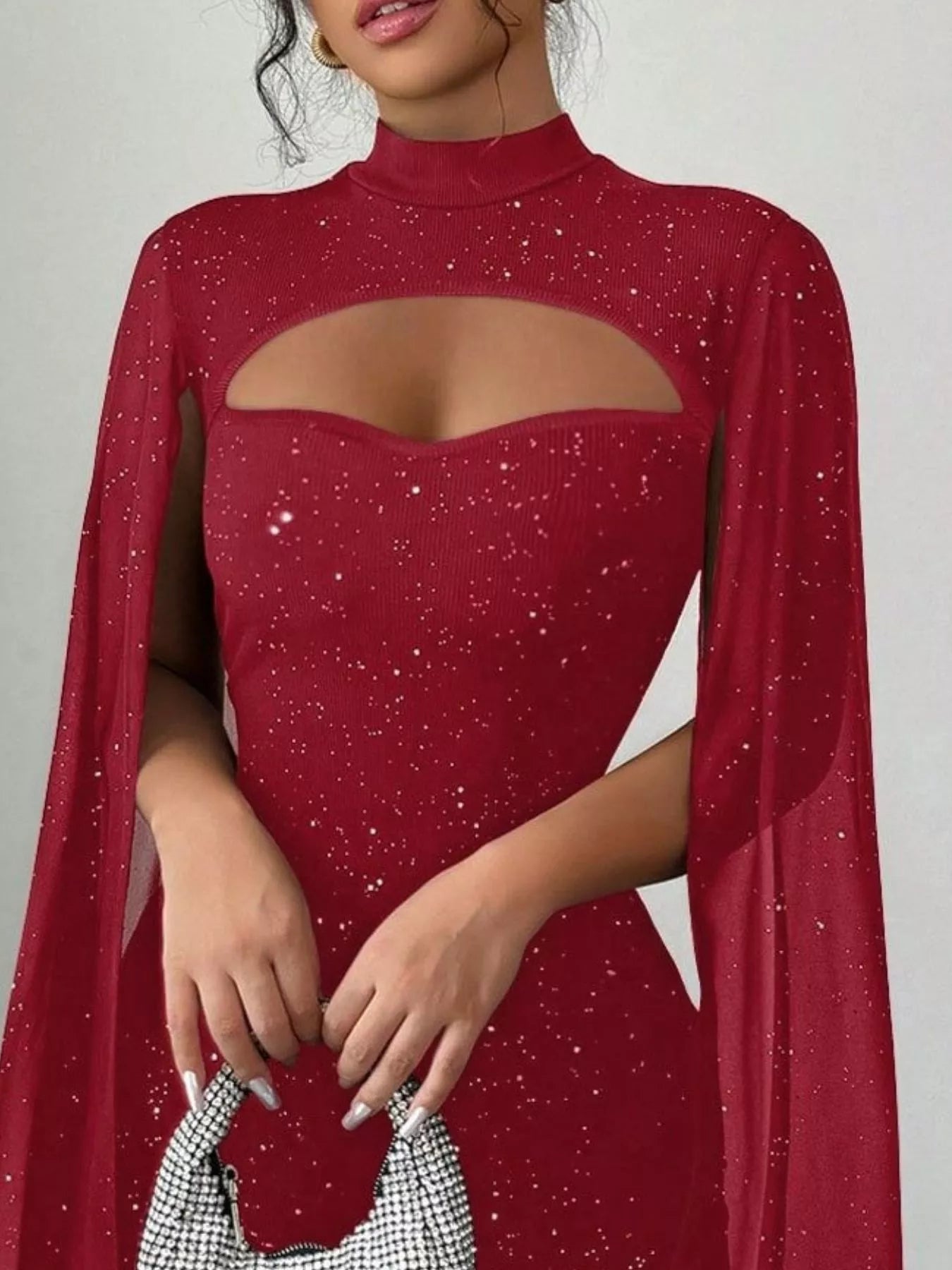 Cutout Bodycon Mini Dress with Cape Sleeves-Nordavory