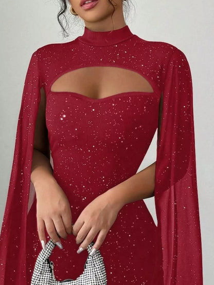 Cutout Bodycon Mini Dress with Cape Sleeves-Nordavory