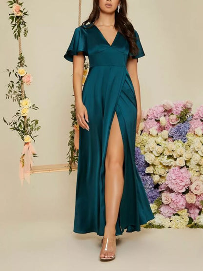 Flutter Sleeve Slit Maxi Dress-Nordavory