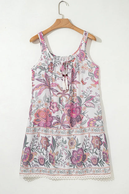 Multicolour Floral Tie Neck Sleeveless Mini Dress-Nordavory