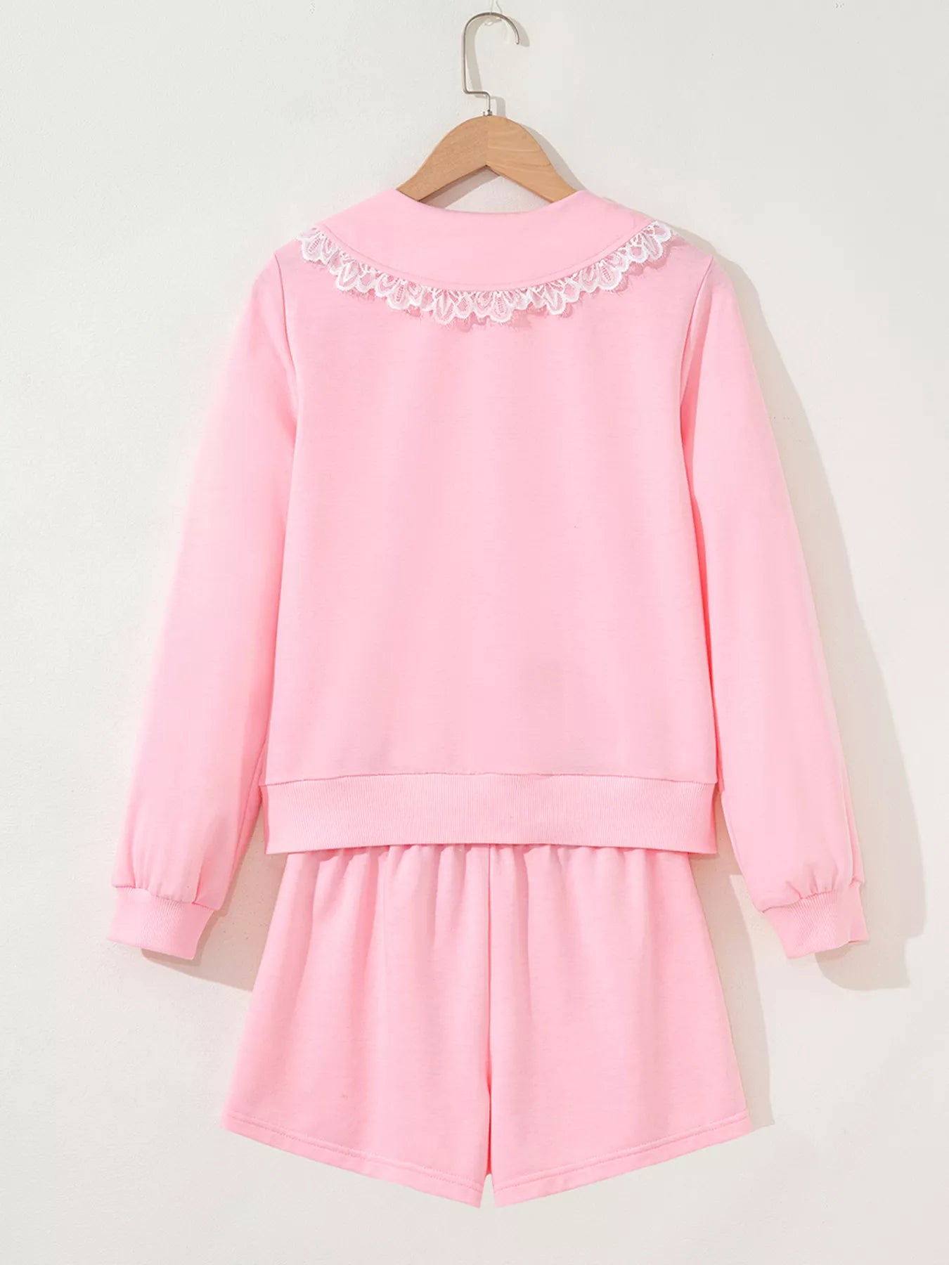 Peter Pan Lace Embellished Neck Sweatshirt and Skirt Two Piece Set-Nordavory