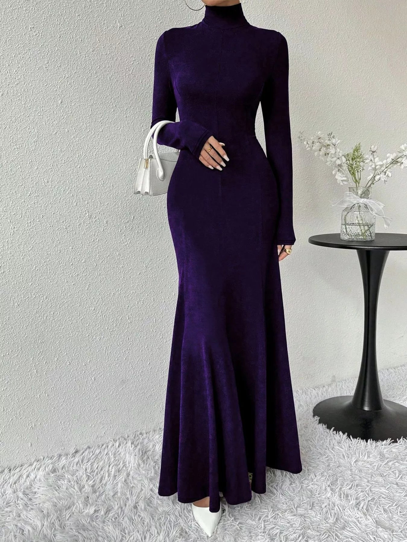 Turtleneck Long Sleeve Maxi Mermaid Dress-Nordavory