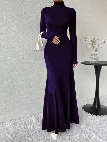 Turtleneck Long Sleeve Maxi Mermaid Dress-Nordavory