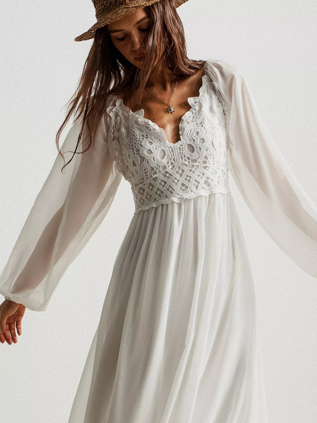 Boho Chic Crochet Lace Maxi Dress-Nordavory