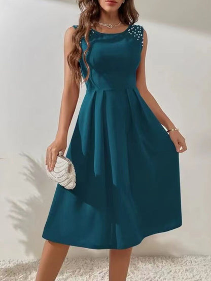 Pearl Detail Sleeveless Midi Dress-Nordavory