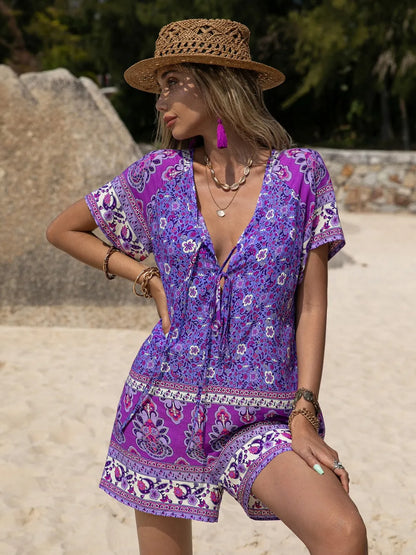 Tied Printed Short Sleeve Romper-Nordavory