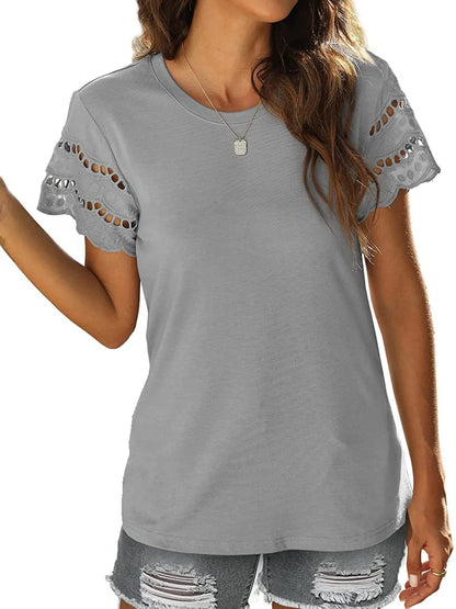 Round Neck Short Sleeve Casual T-Shirt-Nordavory