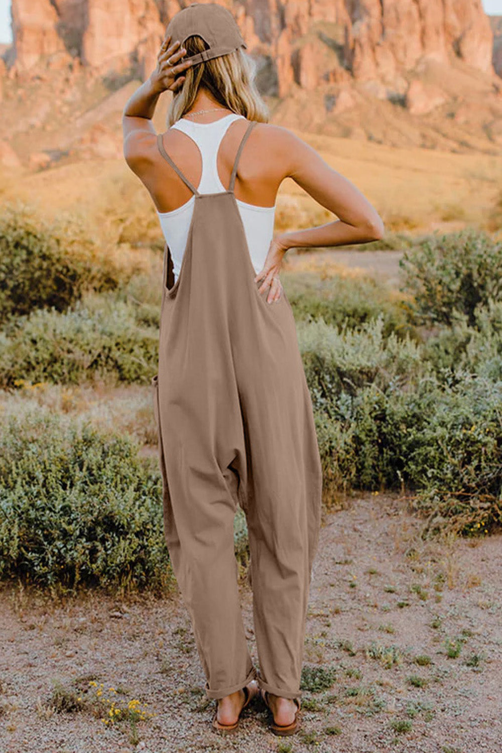 Double Take Full Size V-Neck Sleeveless Jumpsuit with Pockets-Nordavory