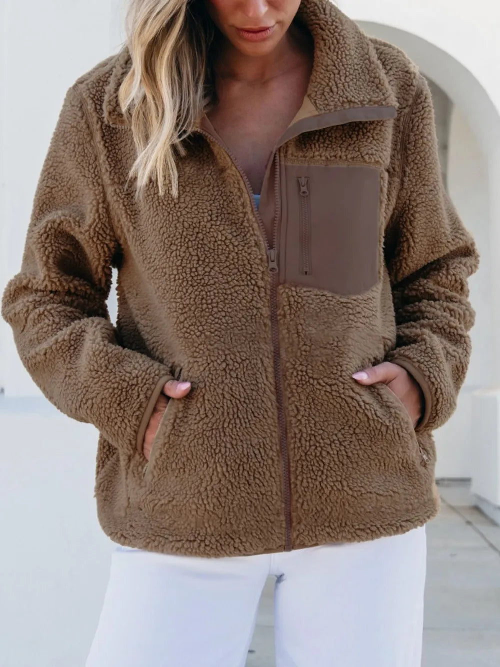 Zip Up Long Sleeve Plush Jacket-Nordavory