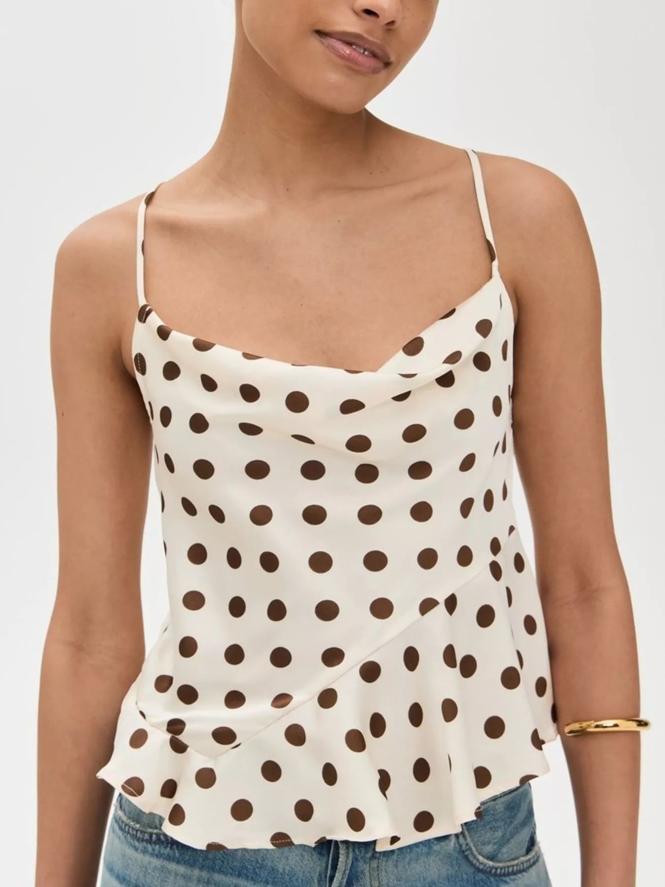 Polka Dot Cowl Neck Cami with Back Tie-Nordavory