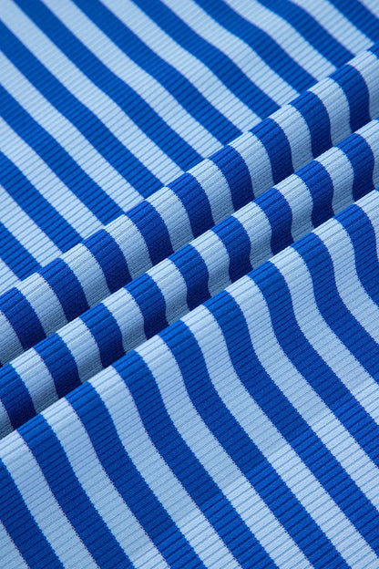 Striped Round Neck Cap Sleeve T-Shirt-Nordavory