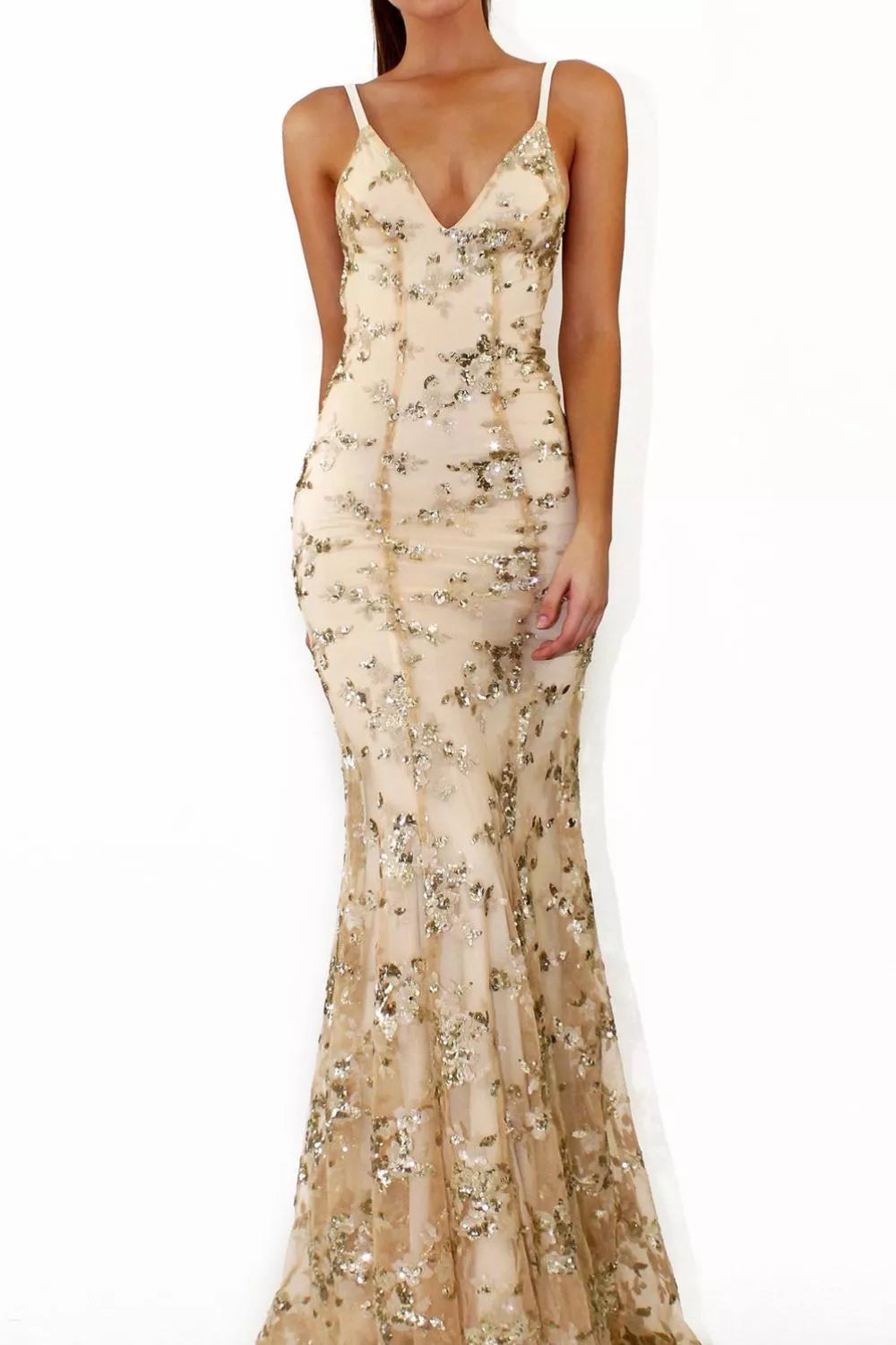 Full Size Sequin Tie Back V-Neck Maxi Dress Plus Size-Nordavory
