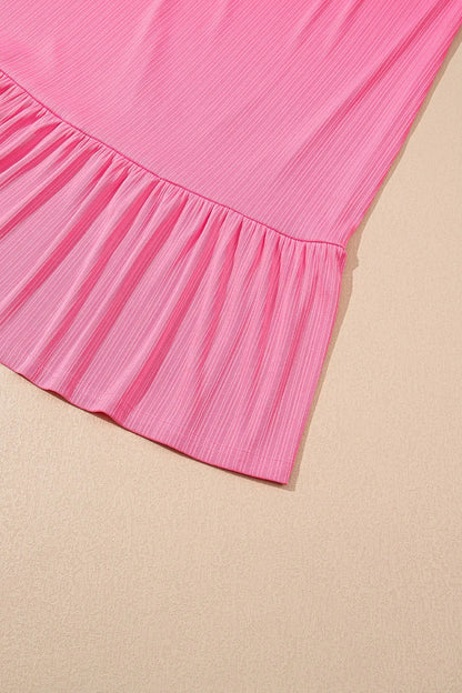 Ruffle Trim Round Neck Top and Drawstring Skirt Set-Nordavory