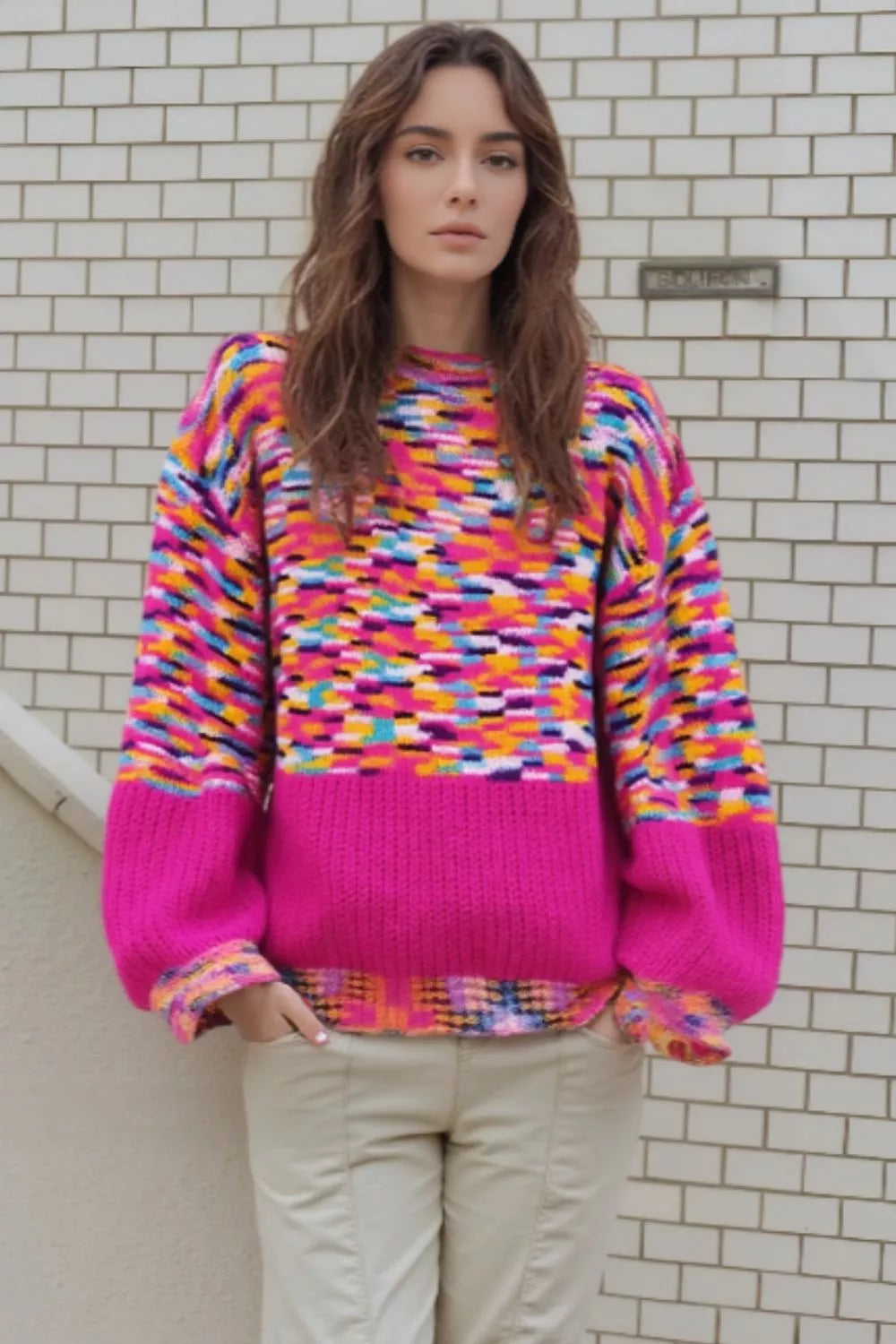 Colorful Knit Crew Neck Sweater-Nordavory