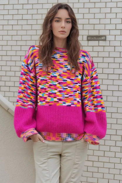 Colorful Knit Crew Neck Sweater-Nordavory