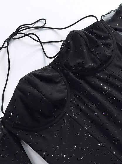 Glitter Mini Dress with Sleeves-Nordavory