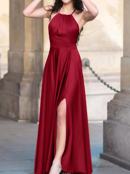 Halter Neck Slit Maxi Dress-Nordavory