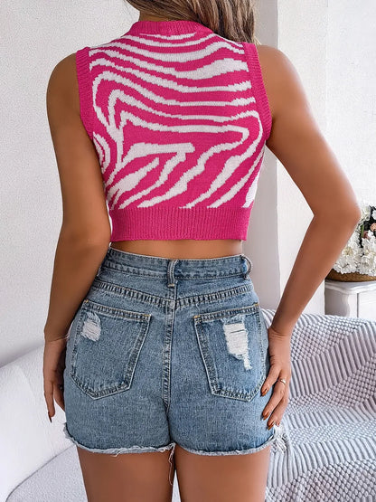 Cutout Animal Print Round Neck Tank-Nordavory
