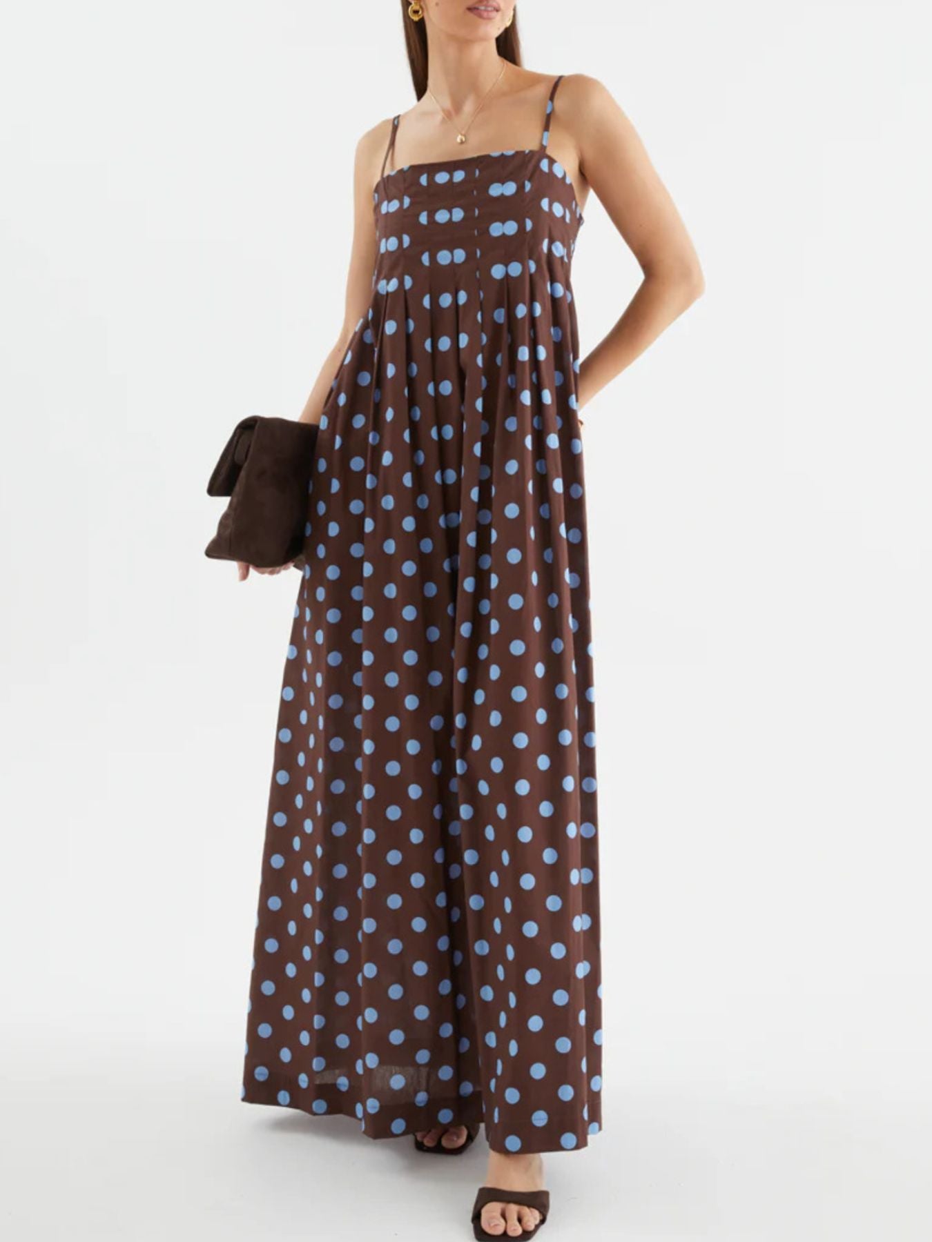 Polka Dot Pleated Detail Maxi Dress-Nordavory