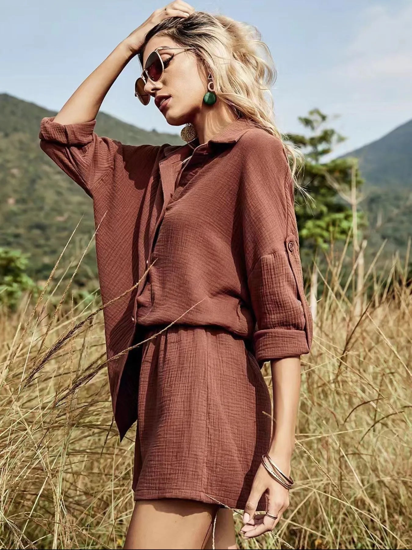 Button Down Shirt and Shorts Set-Nordavory