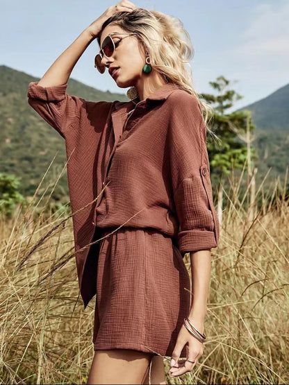 Button Down Shirt and Shorts Set-Nordavory