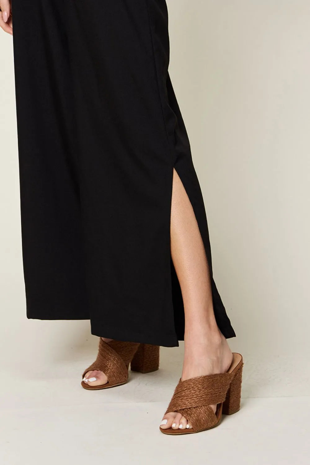 Double Take Full Size V-Neck Tied Side Slit Jumpsuit-Nordavory
