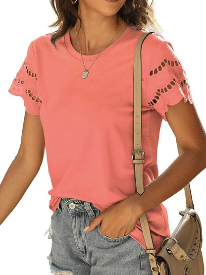 Round Neck Short Sleeve Casual T-Shirt-Nordavory