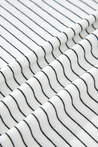 Stripe Cap Sleeve Crew Neck Casual Tee with Chest Pocket-Nordavory