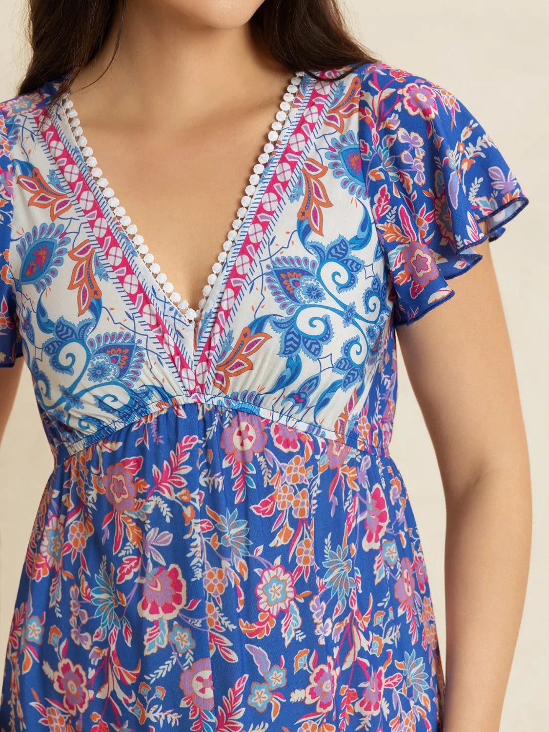 Printed V-Neck Wide Leg Jumpsuit-Nordavory