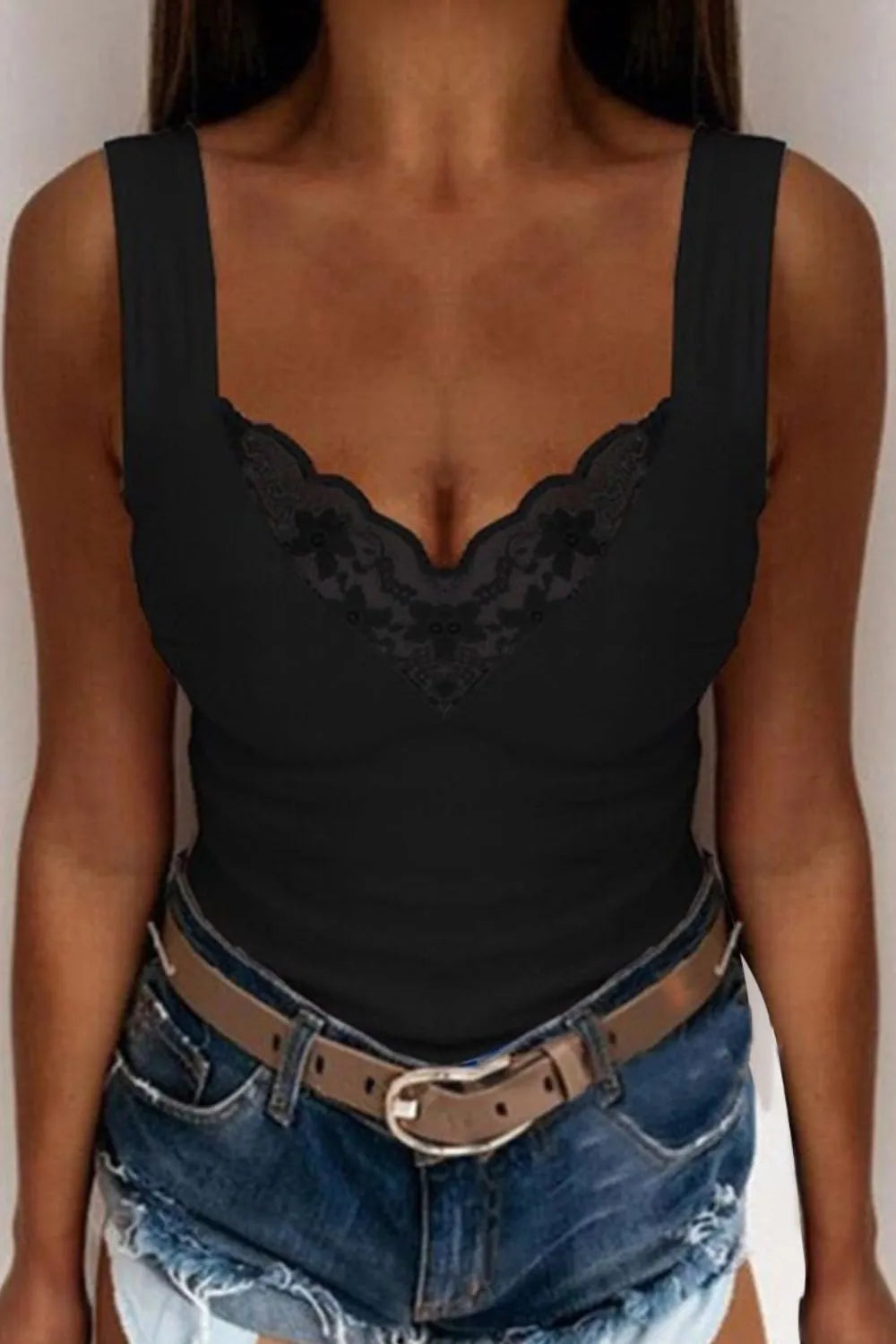 Full Size Lace Detail V-Neck Tank Plus Size-Nordavory