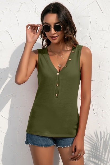 Ivy Lane Buttoned Deep V Tank-Nordavory