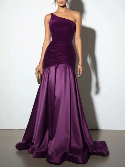 Single Shoulder Floor Length Dress-Nordavory