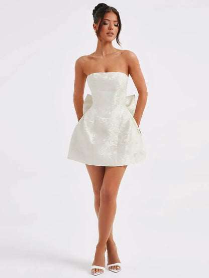 Lace-Up Sleeveless Satin Mini Dress with Bow-Nordavory