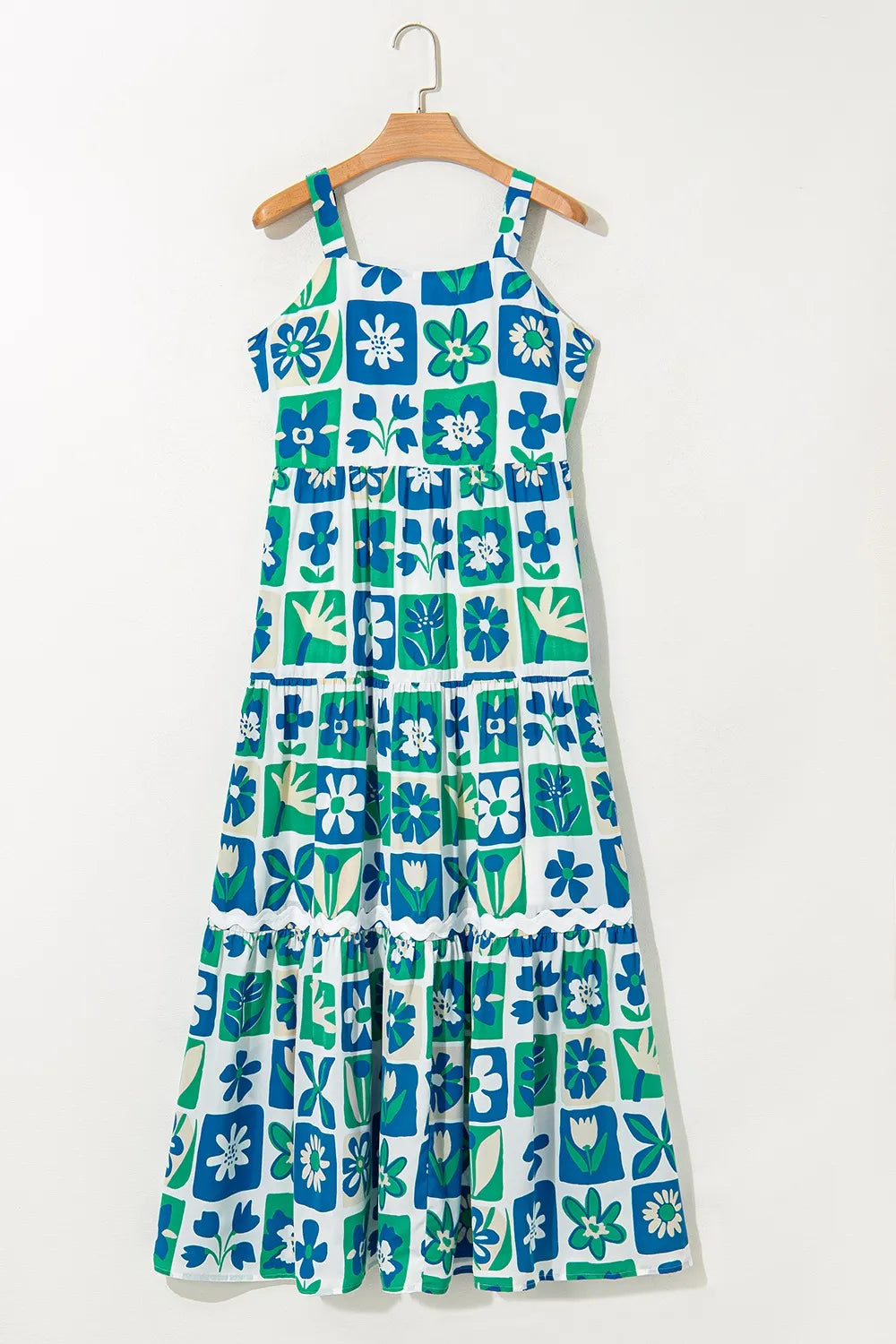 Floral Mixed Pattern Ruffle Flutter Sleeve Buttoned Dress-Nordavory