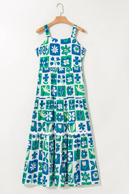 Floral Mixed Pattern Ruffle Flutter Sleeve Buttoned Dress-Nordavory