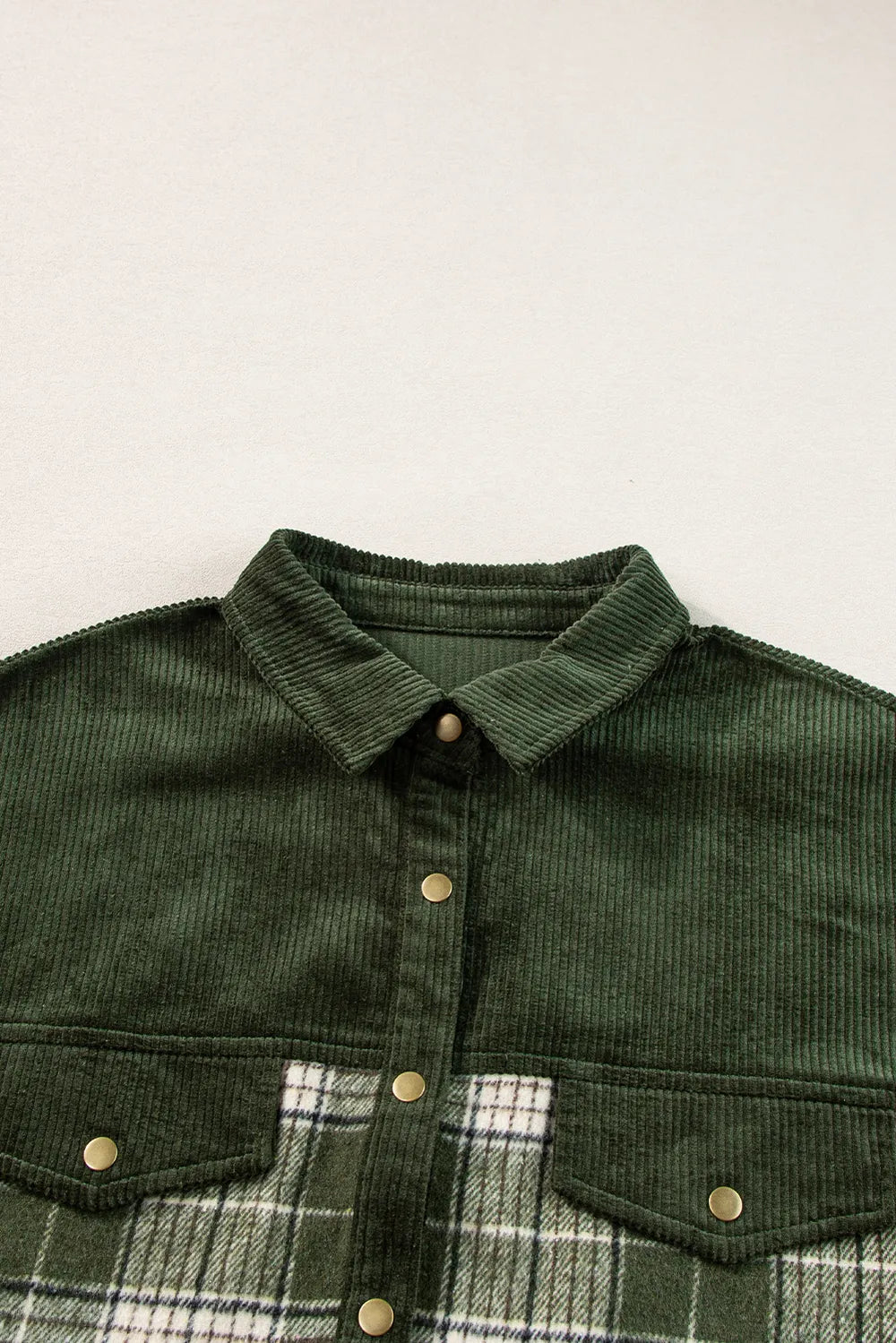 Snap Down Collared Neck Plaid Shacket-Nordavory