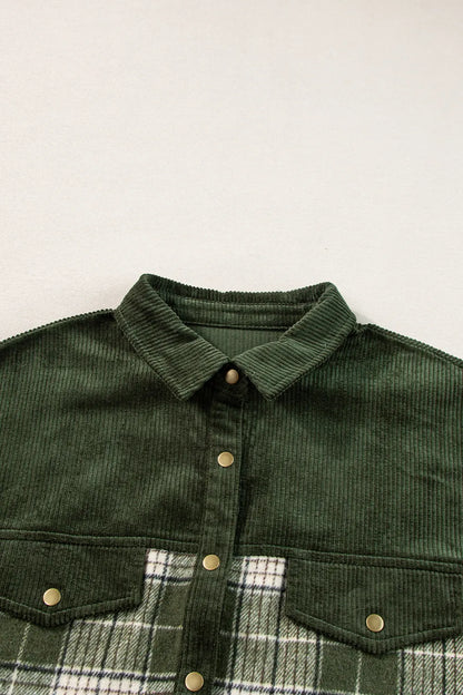 Snap Down Collared Neck Plaid Shacket-Nordavory