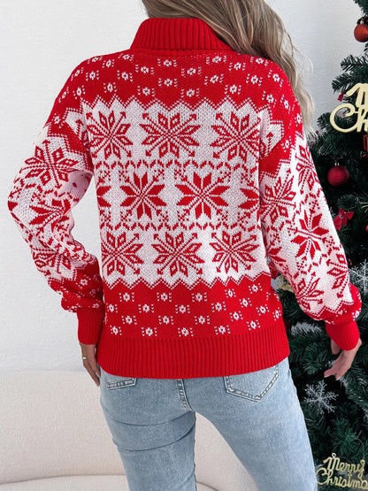 Christmas Snowflake Turtleneck Long Sleeve Sweater-Nordavory