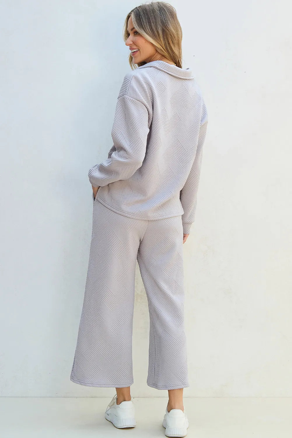 Textured Long Sleeve Top and Drawstring Pants Set-Nordavory